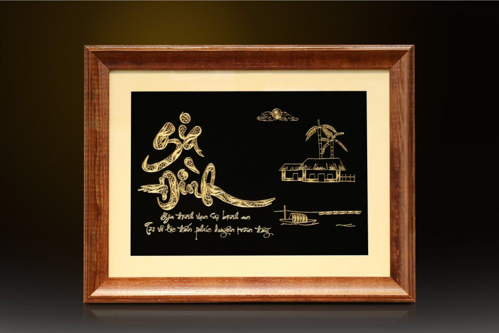 Tranh chữ "Gia đình" bằng bạc mạ vàng 24k mã GD01 7