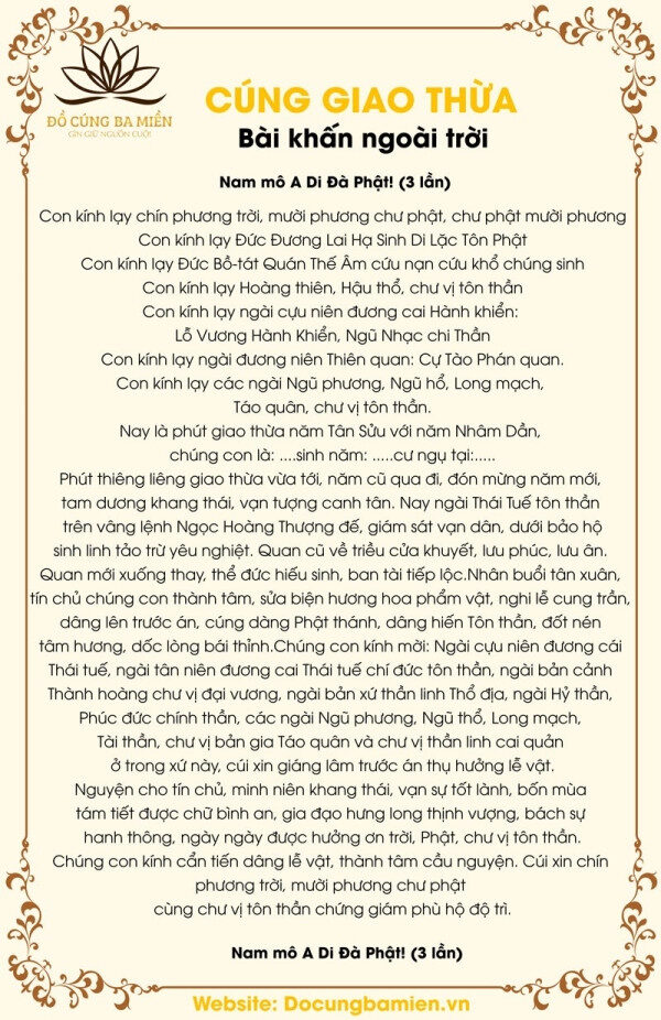 Văn khấn cúng giao thừa ngoài trời